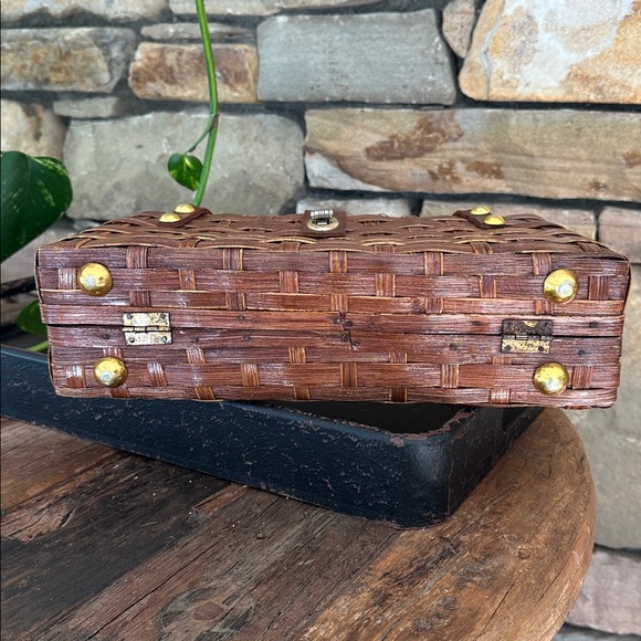 Simon Straw Bags Vintage basket, weave wicker purse with leather - Picture 5 of 16